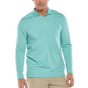 Coolibar Men's Long Sleeve Weekend Polo - Seafoam/White UPF 50+ (Size L)